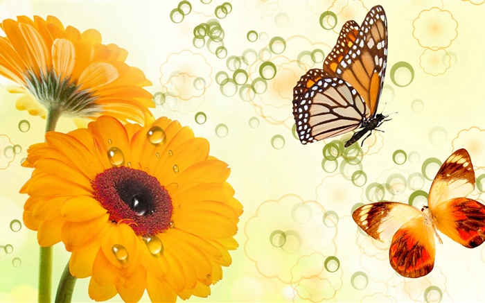 黄色の花と蝶、創造的なデザイン 壁紙 ピクチャー