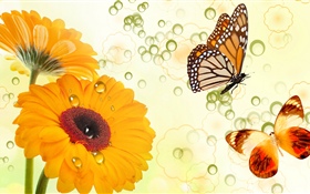 黄色の花と蝶、創造的なデザイン HDの壁紙