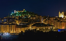 スペイン、アラゴン、ライト、夜、都市、建物 HDの壁紙