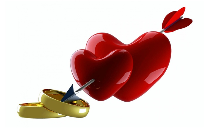 2つの赤い愛の心、矢印、リング 壁紙 ピクチャー