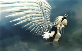 アニメの女の子、天使、翼、輝き HDの壁紙