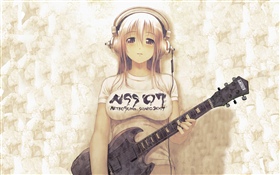 アニメの女の子, ヘッドフォン, ギター HDの壁紙