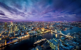ロンドン、街の夜、川、橋、ライト、イギリス HDの壁紙