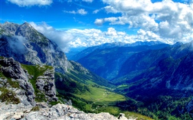 山, 谷, 美しい自然の風景