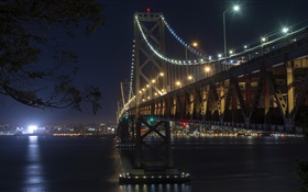 カリフォルニア、サンフランシスコ、橋、光、川、夜